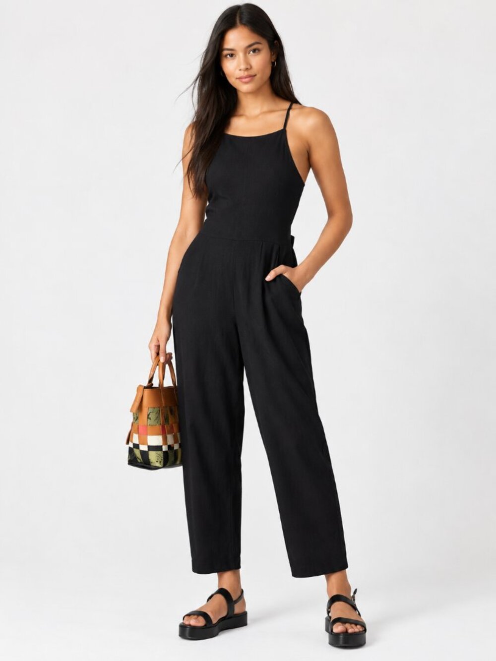 BlankNYC Black Cotton Jumpsuit Tie Waist Sleeveless Small NWT